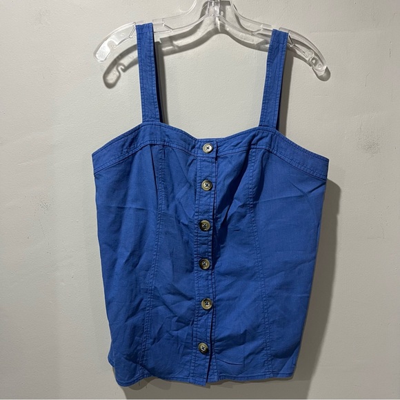 Anthropologie Maeve Berea Button Down Top Tank Size 8 Blue Linen Rayon - Picture 4 of 11